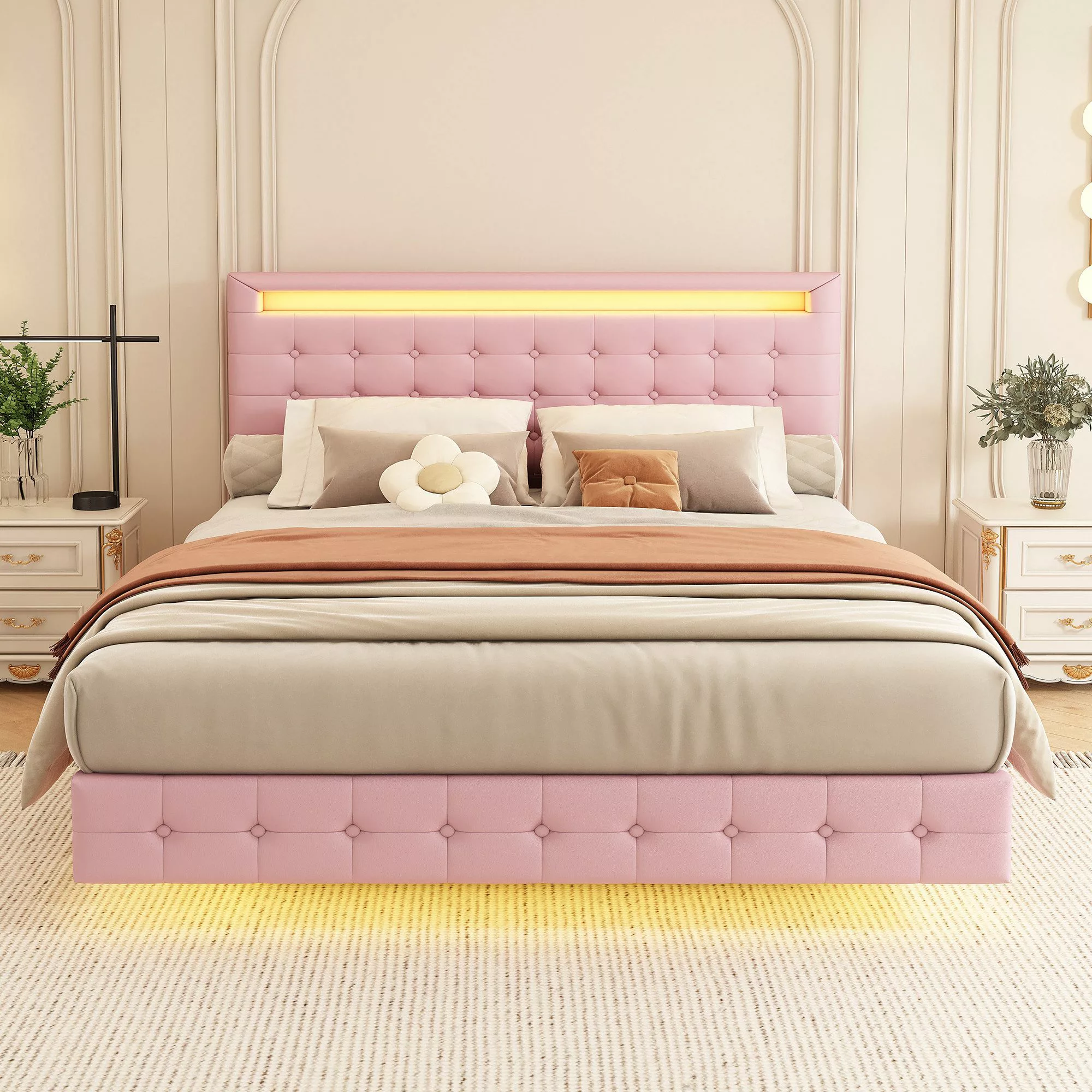 Flieks Polsterbett, LED Doppelbett Schwebebett 140x200cm günstig online kaufen