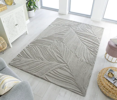 FLAIR RUGS Wollteppich »LINO LEAF«, rechteckig, 10 mm Höhe, Hoch-Tief Effek günstig online kaufen