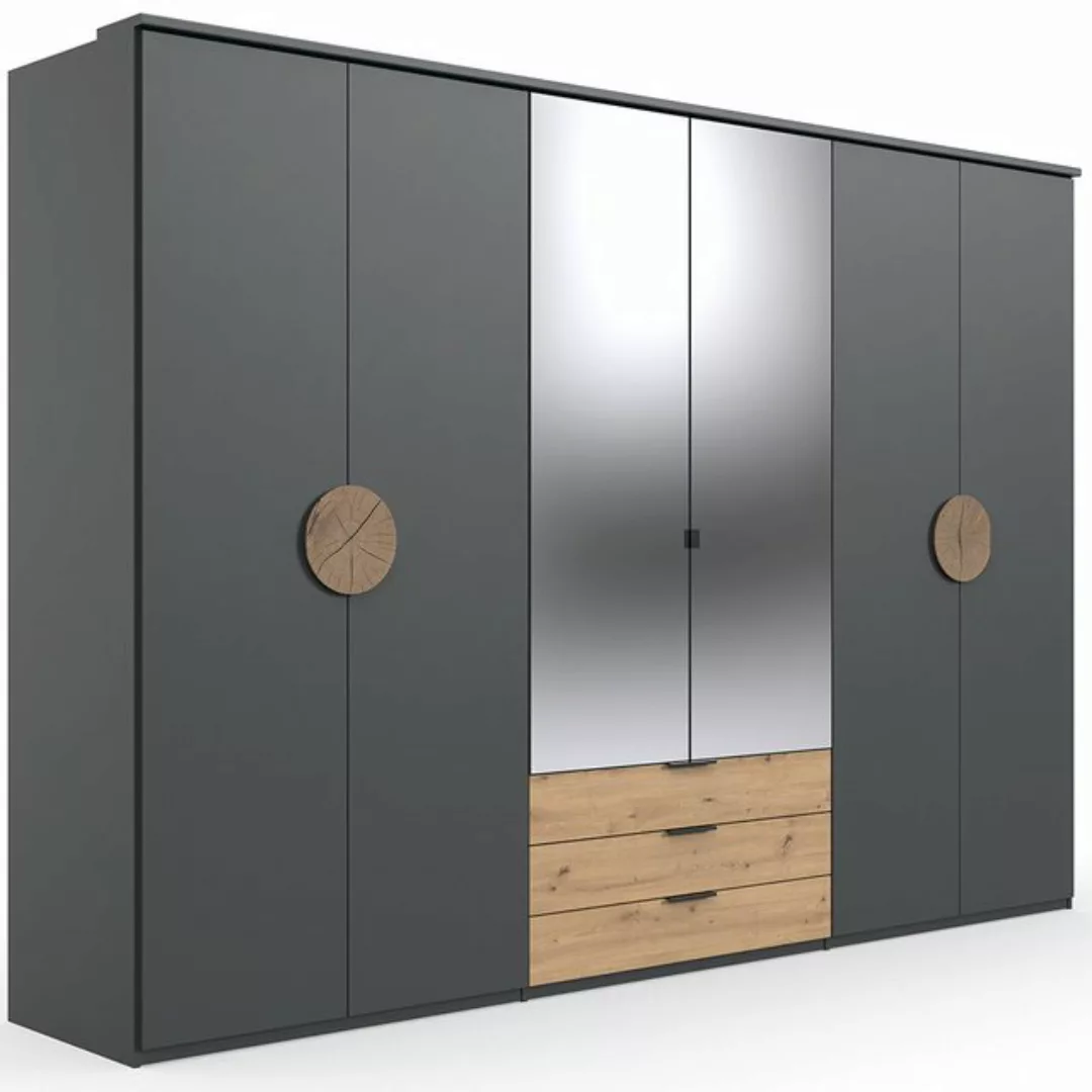 Lomadox Kleiderschrank TAVAS-43 Drehtürenschrank 270cm breit Spiegeltür gra günstig online kaufen