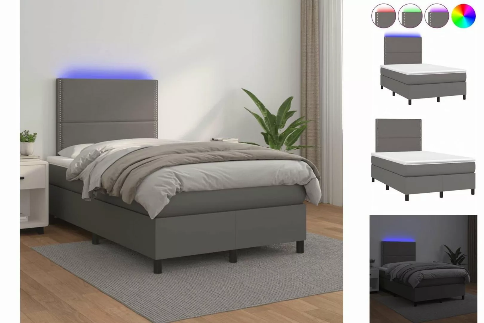 vidaXL Bettgestell Boxspringbett mit Matratze LED Grau 120x200 cm Kunstlede günstig online kaufen