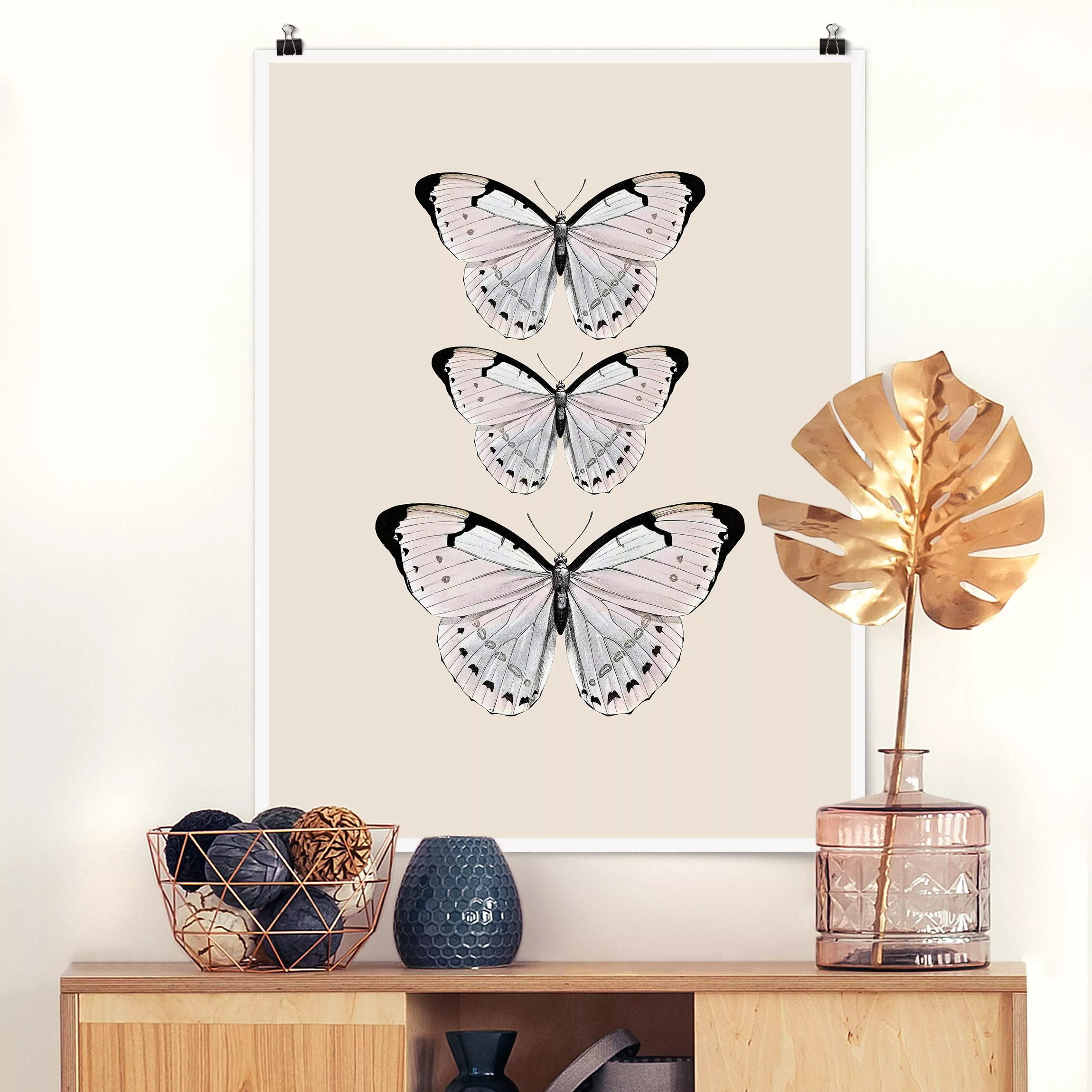 Poster Schmetterling auf Beige günstig online kaufen