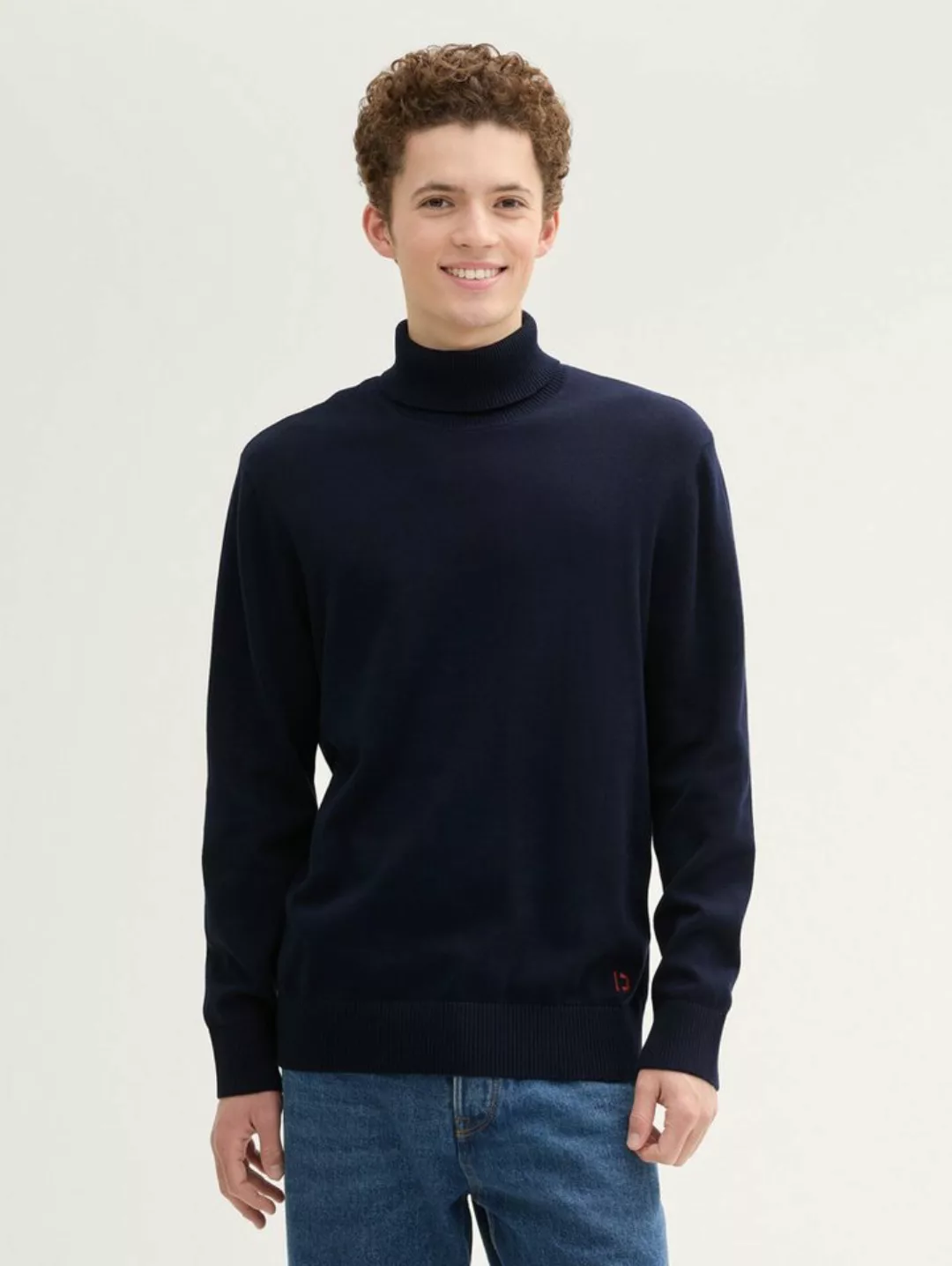 TOM TAILOR Denim Rollkragenpullover mit Logo Stickerei günstig online kaufen