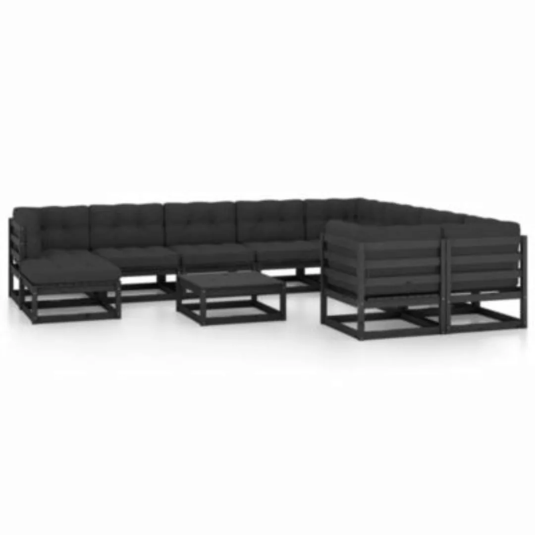 11-tlg. Garten-lounge-set Mit Kissen Schwarz Massivholz Kiefer günstig online kaufen