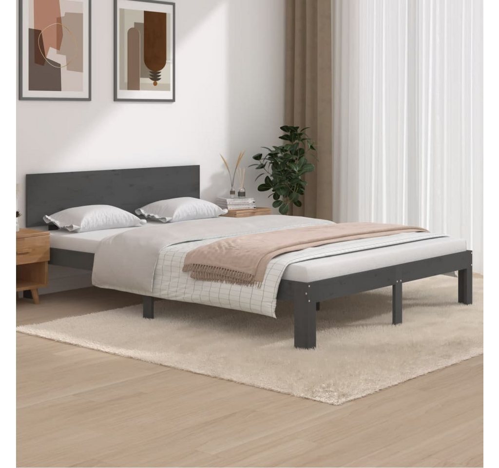 furnicato Bett Massivholzbett Grau Kiefer 140x200 cm günstig online kaufen