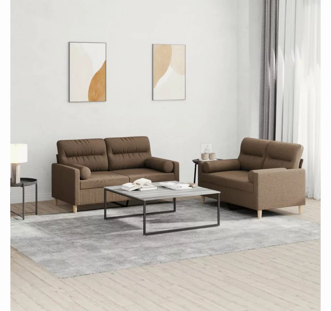 vidaXL Sofa Sofagarnitur Set mit Kissen Stoff, 2-tlg., Braun günstig online kaufen