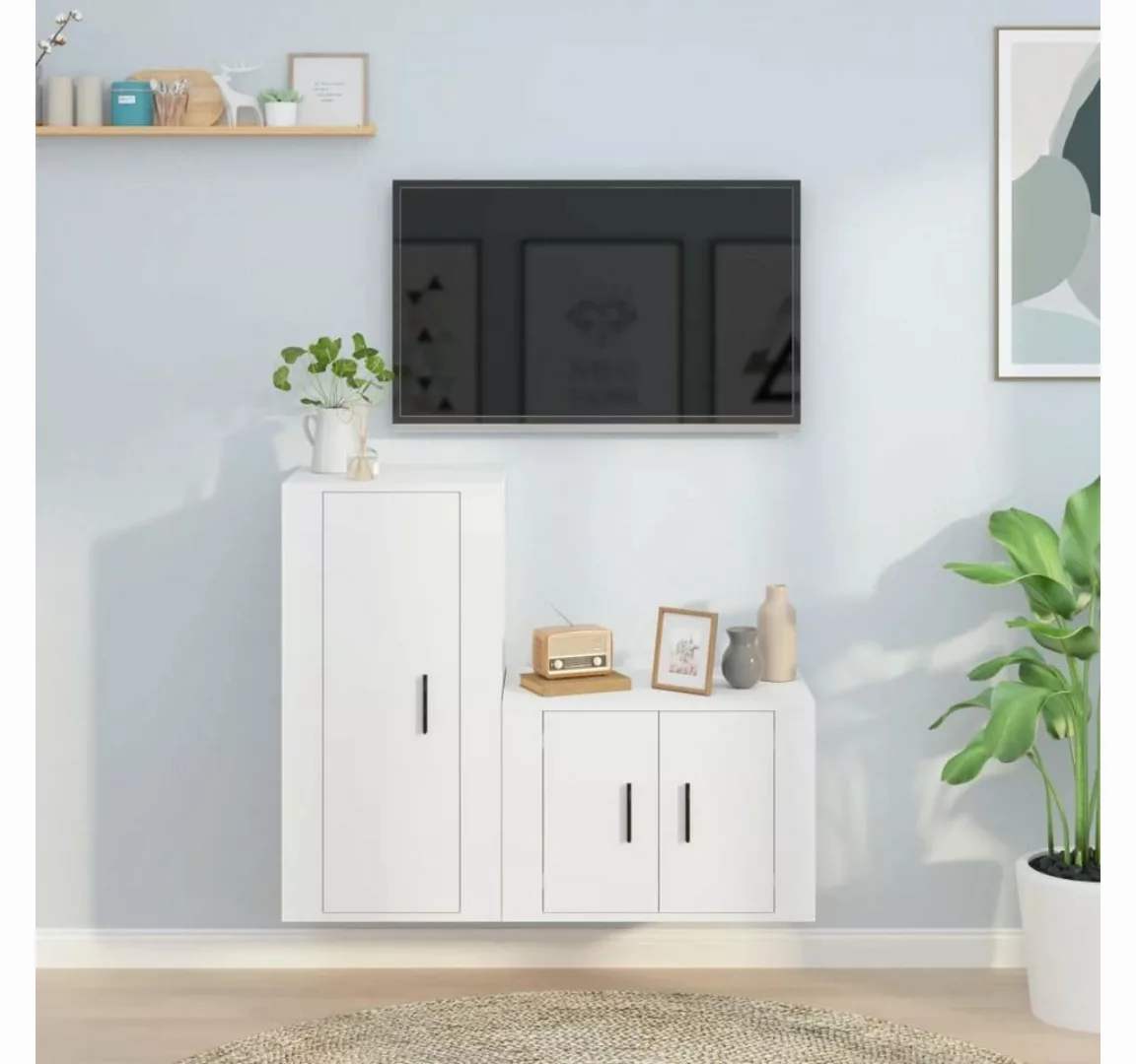 furnicato TV-Schrank 2-tlg. TV-Schrank-Set Weiß Holzwerkstoff günstig online kaufen