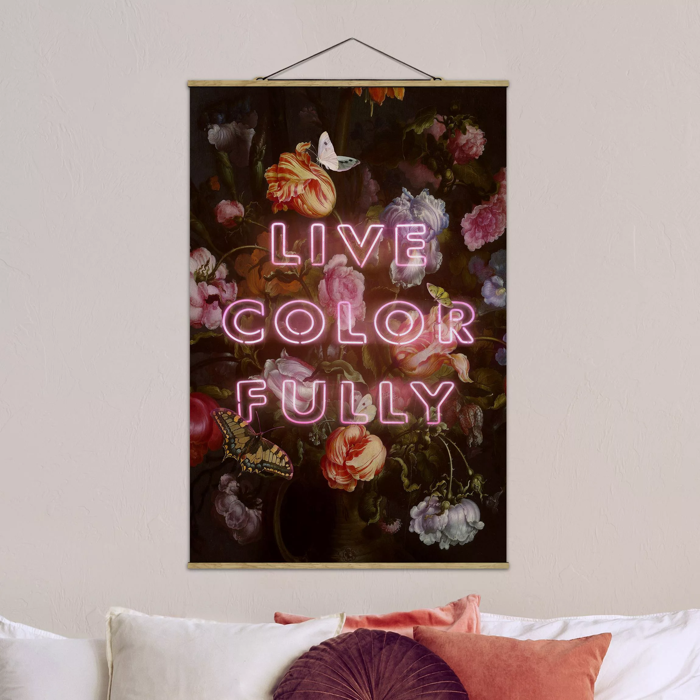 Stoffbild Blumen mit Posterleisten - Hochformat Live Color Fully günstig online kaufen