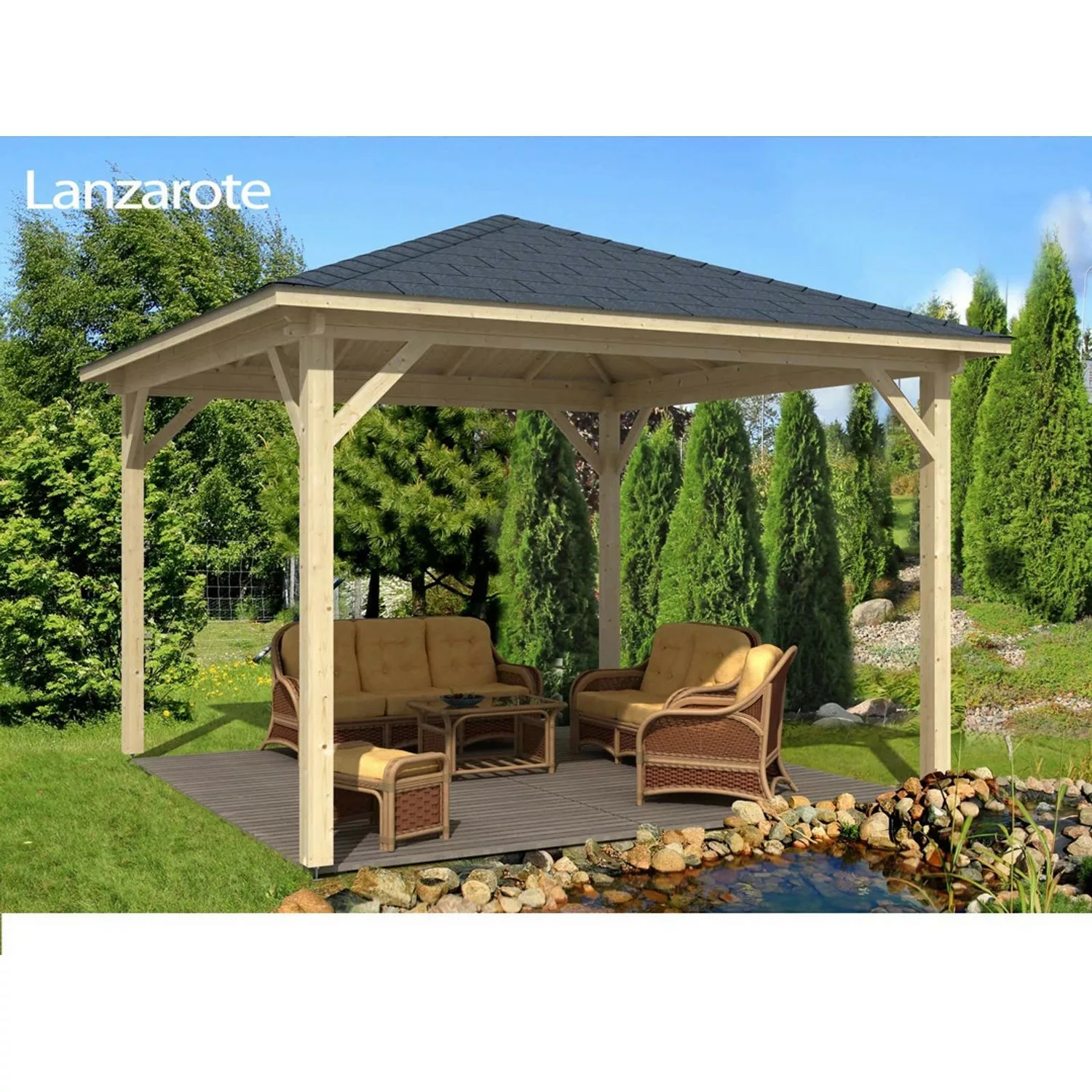 Tene Kaubandus Gartenpavillon Lanzarote Spitzdach 425 cm x 425 cm Hellbraun günstig online kaufen