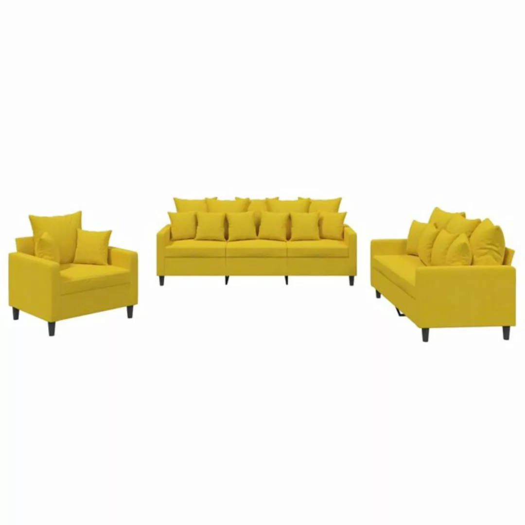 vidaXL Sofa Sofagarnitur Set mit Kissen Stoff, 3-tlg., Gelb günstig online kaufen