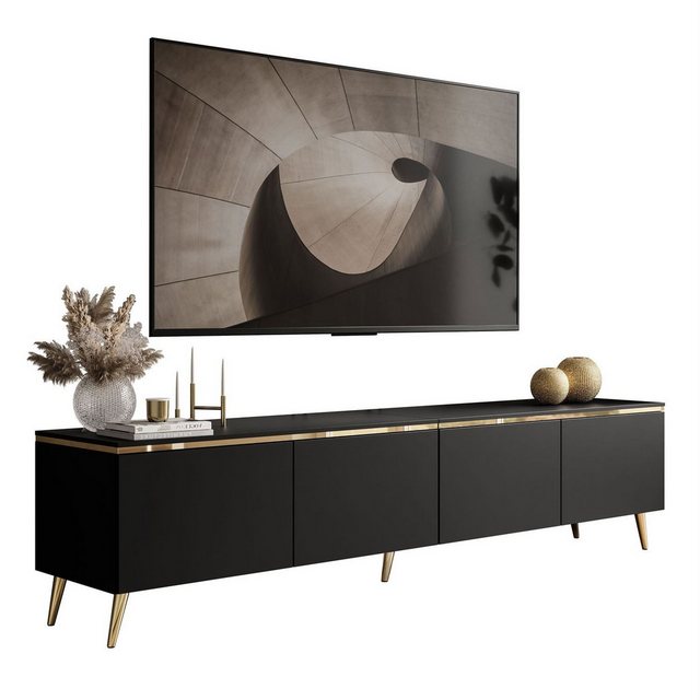 ALLHOUSE24 TV-Schrank NELLY SCHWARZ MATT 200 cm gold Metallbeine LED Beleuc günstig online kaufen