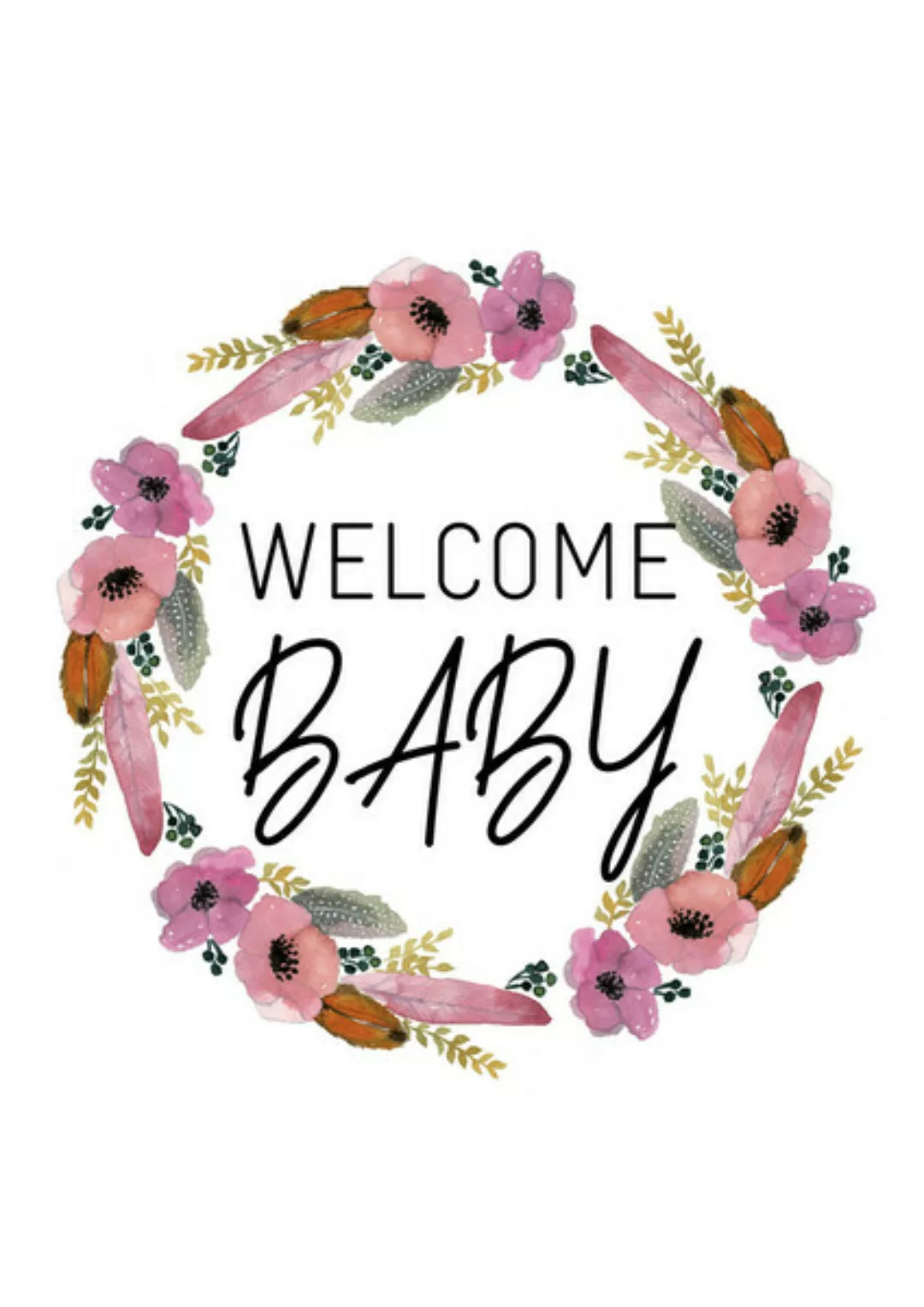 Poster / Leinwandbild - Kinderbild Welcome Baby Blumenkranz günstig online kaufen