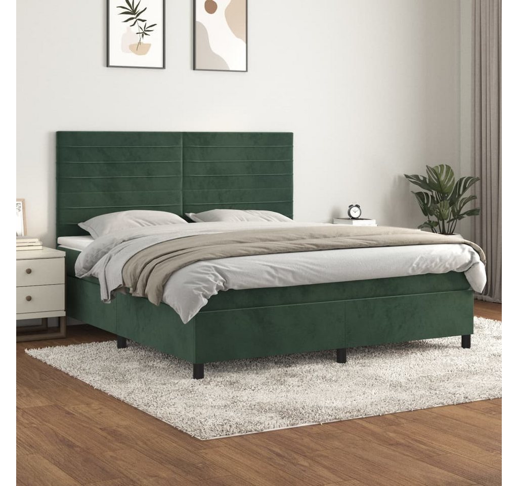 vidaXL Boxspringbett, Boxspringbett mit Matratze Dunkelgrün 160x200 cm Samt günstig online kaufen