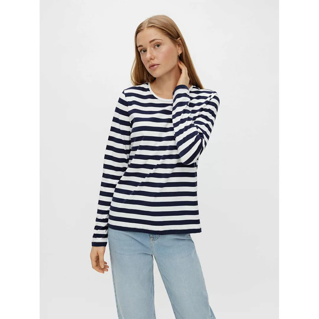 Pieces Ria Langarm-t-shirt XS Bright White / Stripes Maritime Blue günstig online kaufen