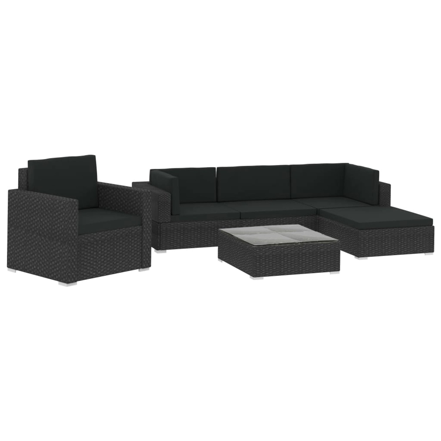 6-tlg. Garten-lounge-set Mit Auflagen Poly Rattan Schwarz günstig online kaufen