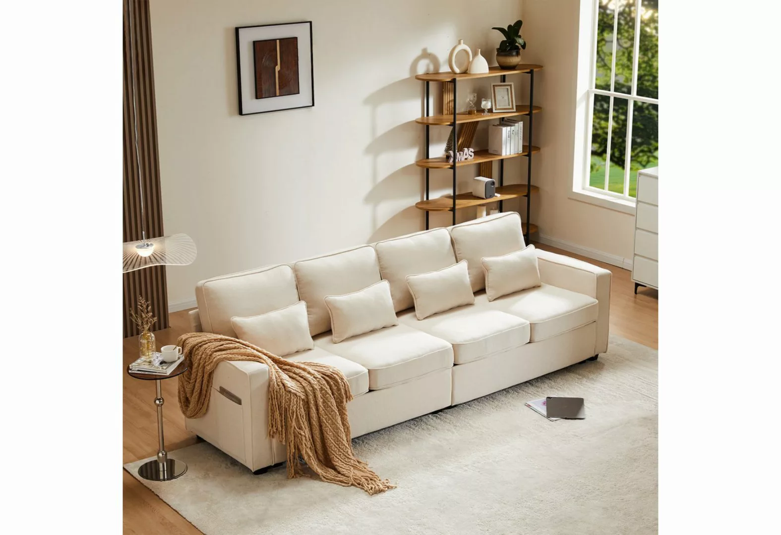REDOM Sofa Schlafsofa, 4-Sitzer-Sofa aus Leinenstoff, Viersitzer-Sofa mit A günstig online kaufen