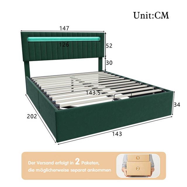 FUROKOY Polsterbett LED-Beleuchtung Samt Hydraulisches Doppelbett Verstellb günstig online kaufen