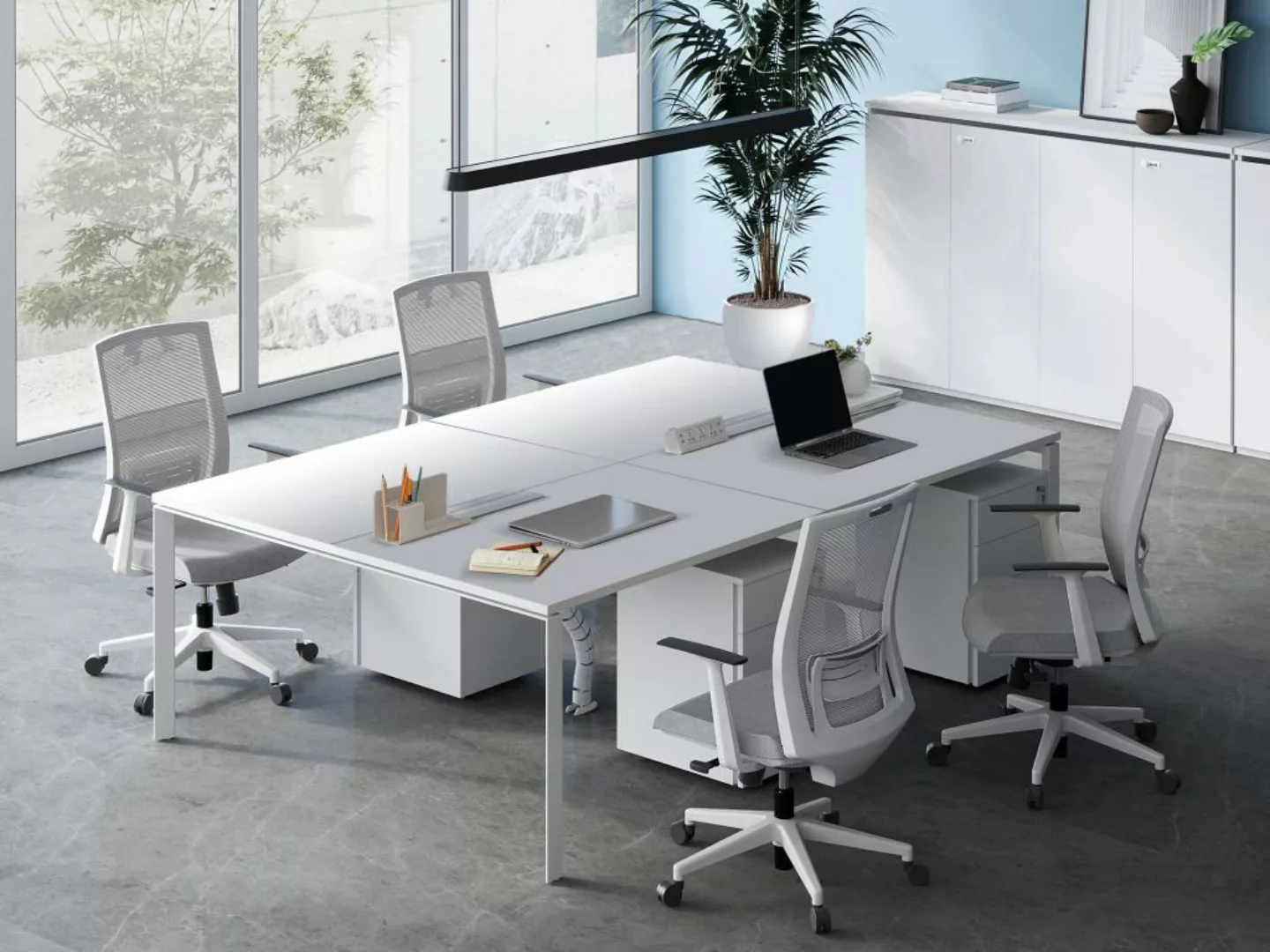 Schreibtisch Bench-Tisch für 4 Personen - L. 140 cm - Weiß - DOWNTOWN günstig online kaufen