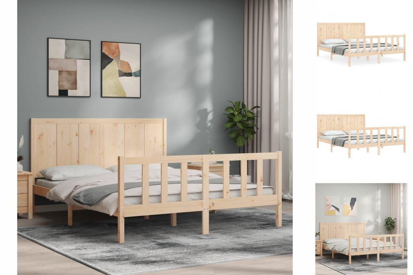 vidaXL Bettgestell Massivholzbett mit Kopfteil Bett Bettgestell günstig online kaufen