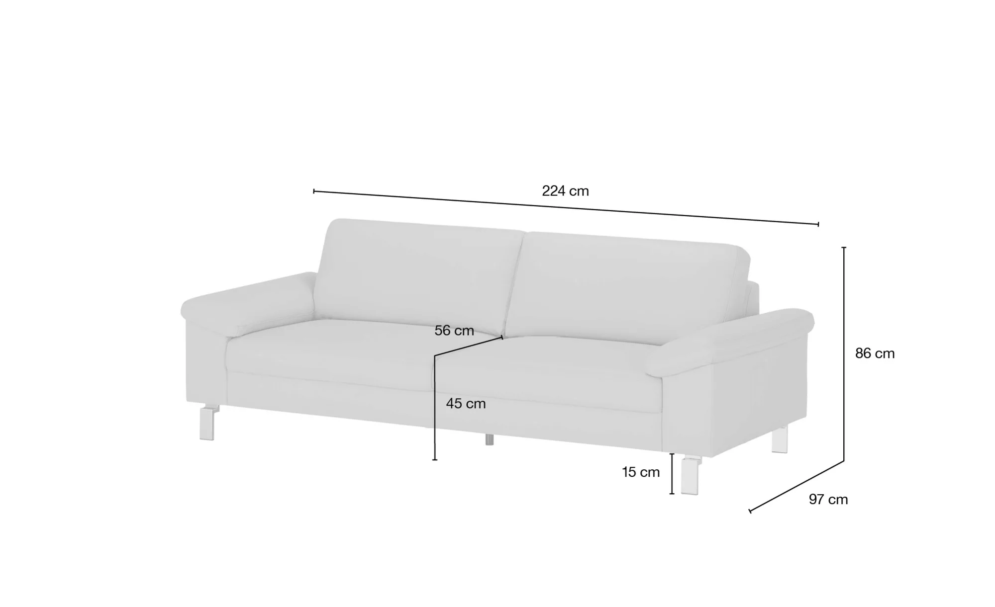 Max Schelling Ledersofa  Maximum ¦ grau ¦ Maße (cm): B: 224 H: 86 T: 97 Pol günstig online kaufen