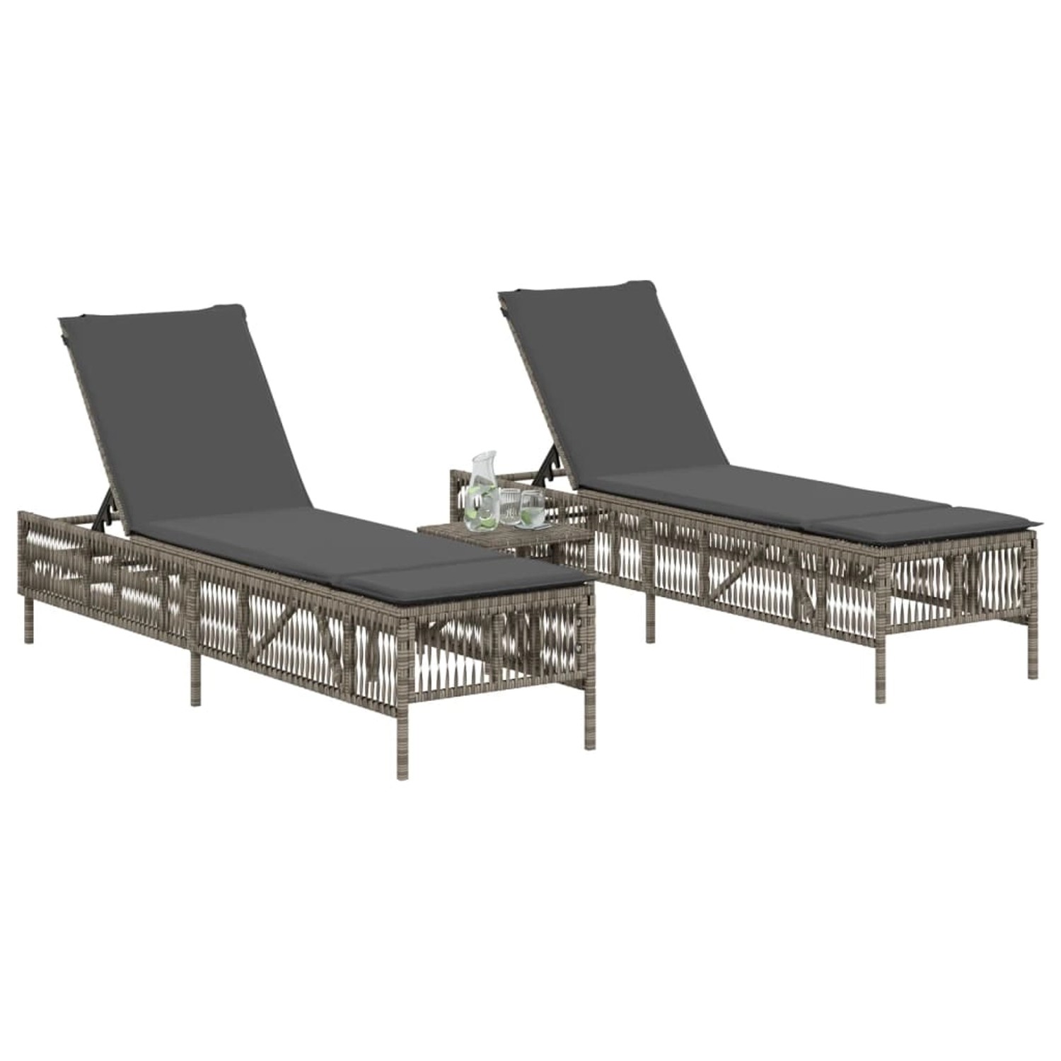 vidaXL Sonnenliegen 2 Stk mit Tisch Grau Poly Rattan 4002748 günstig online kaufen