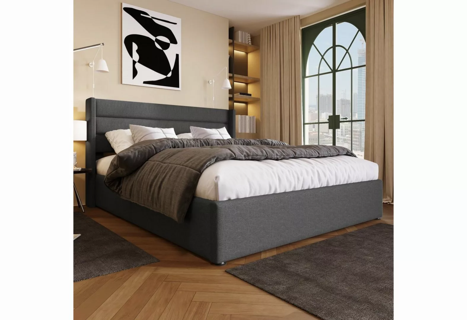 Fangqi Polsterbett 180x200 großes, gepolstertes Doppelbett mit hydraulische günstig online kaufen