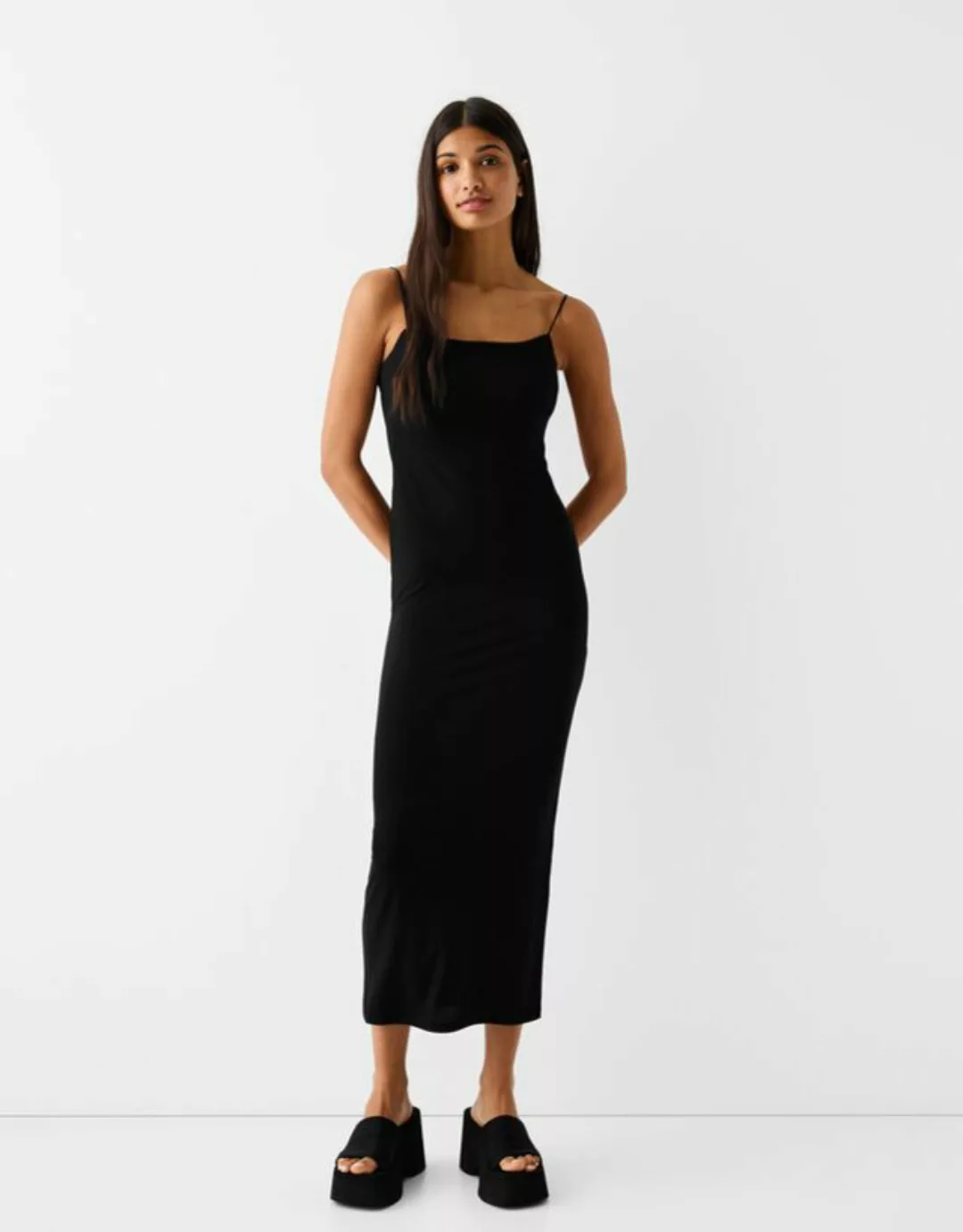 Bershka Midikleid Mit Trägern Damen L Schwarz günstig online kaufen