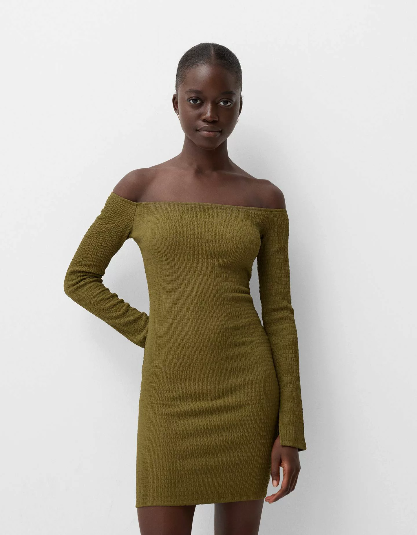 Bershka Minikleid Mit Strukturmuster Damen Xs Khaki günstig online kaufen