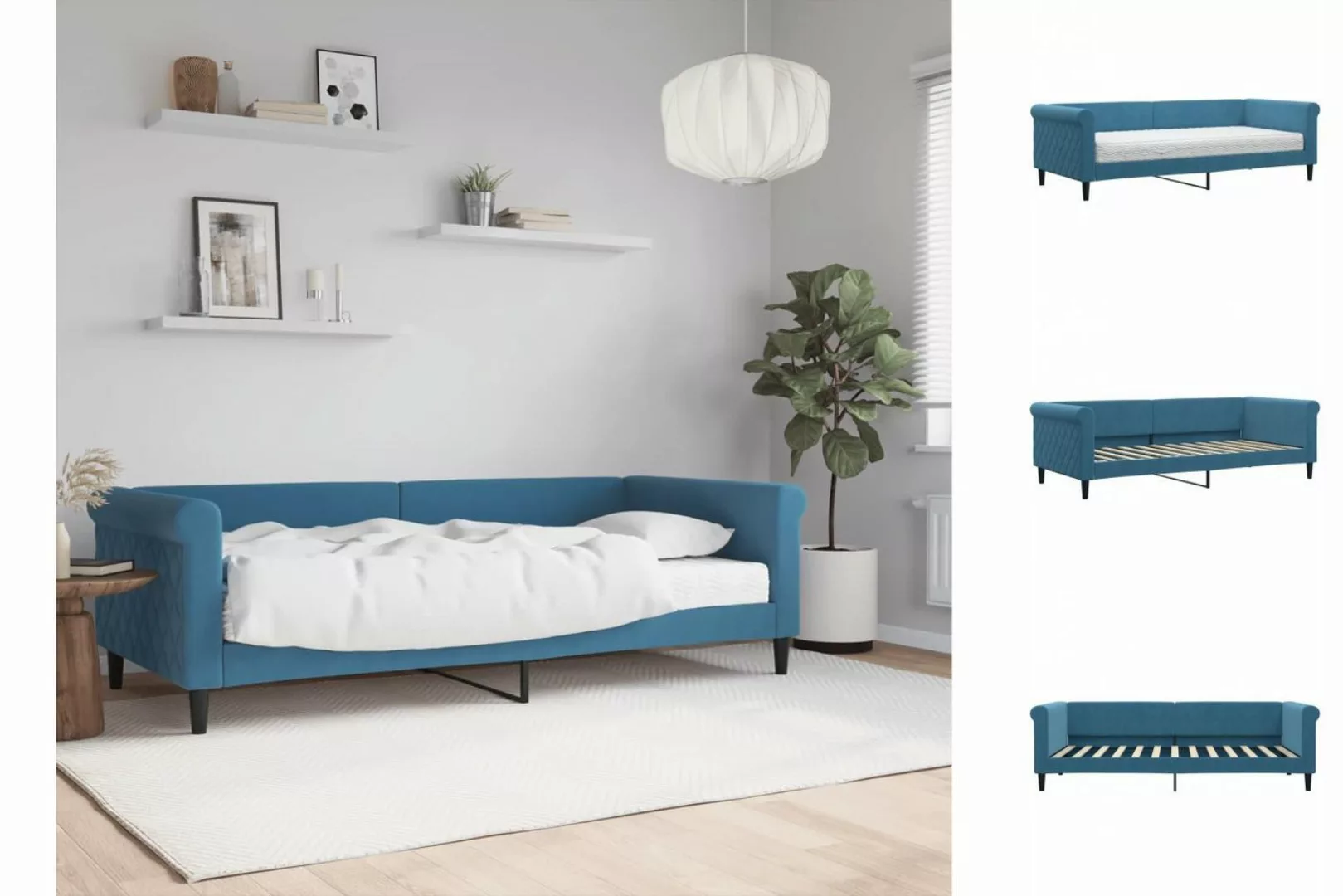 vidaXL Gästebett Gästebett Tagesbett mit Matratze Blau 90x200 cm Samt Bett günstig online kaufen