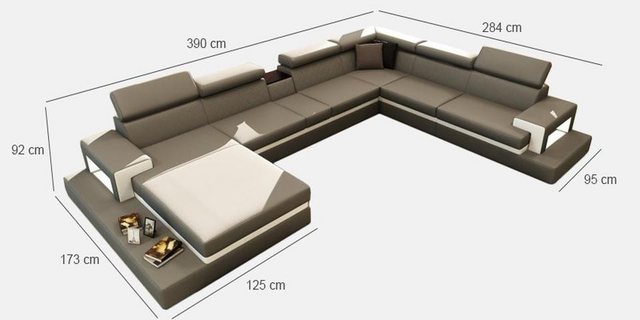 Xlmoebel Ecksofa Ledersofa Eckcouch in U-Form Wohnlandschaft mit Designer-S günstig online kaufen