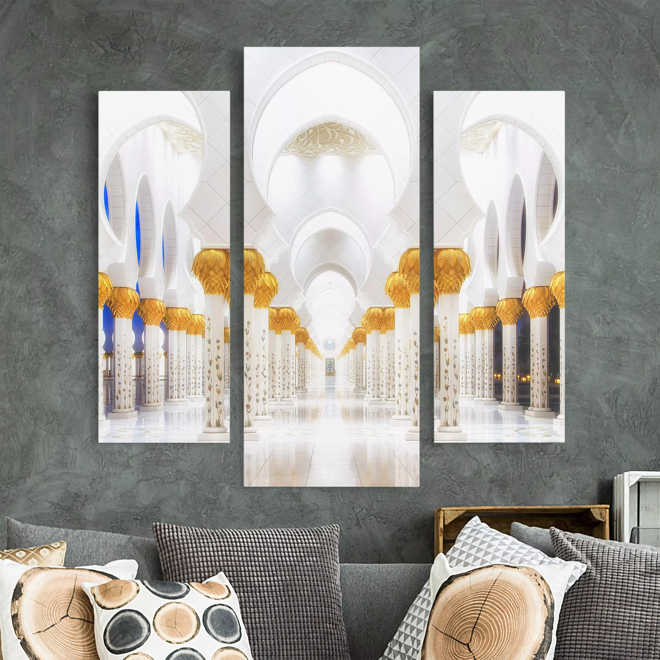 3-teiliges Leinwandbild Architektur & Skyline - Querformat Moschee in Gold günstig online kaufen