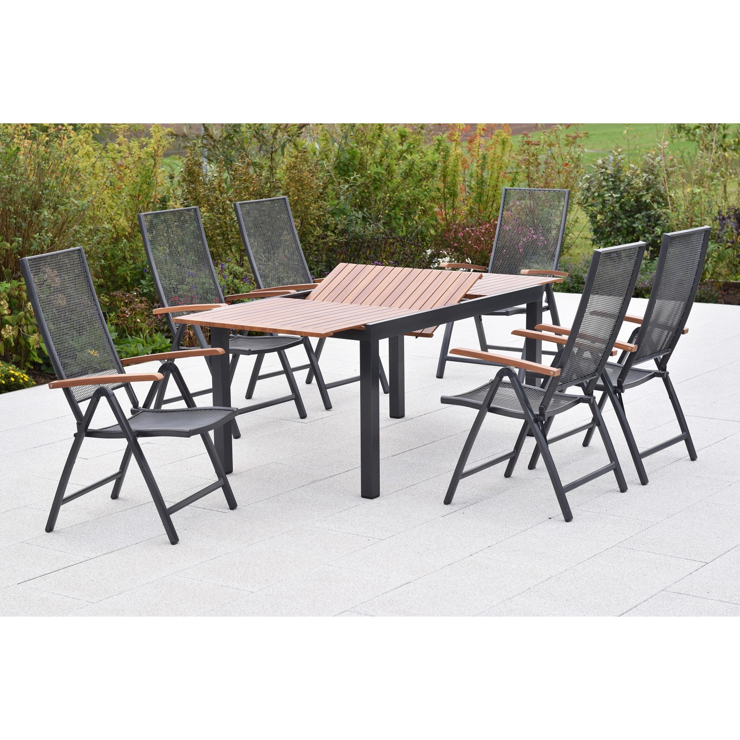 Merxx Thasos Set 7-tlg. 6 Klappsessel Gartentisch Ausziehbar 150 (200) x 90 günstig online kaufen