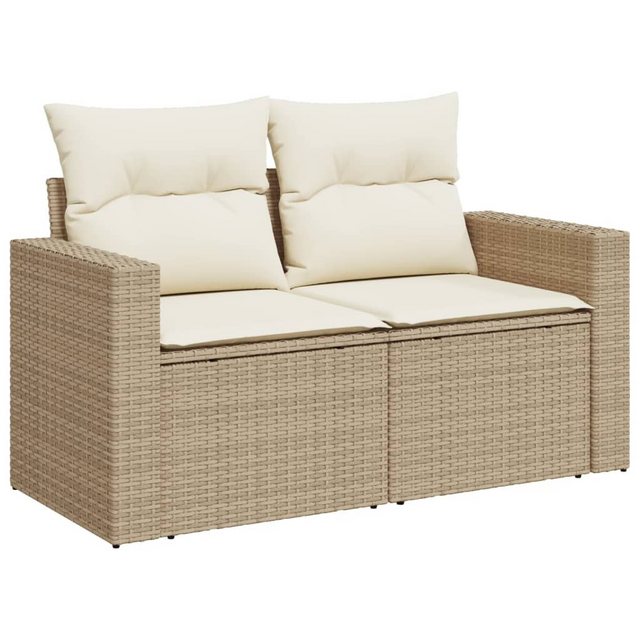 vidaXL Loungesofa Gartensofa mit Kissen 2-Sitzer Beige Poly Rattan, 1 Teile günstig online kaufen