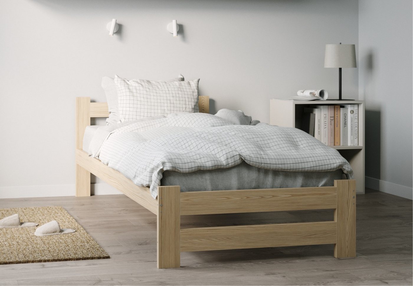 Home Collective Holzbett mit Lattenrost Modern Bett Kiefer Bettgestell Mass günstig online kaufen