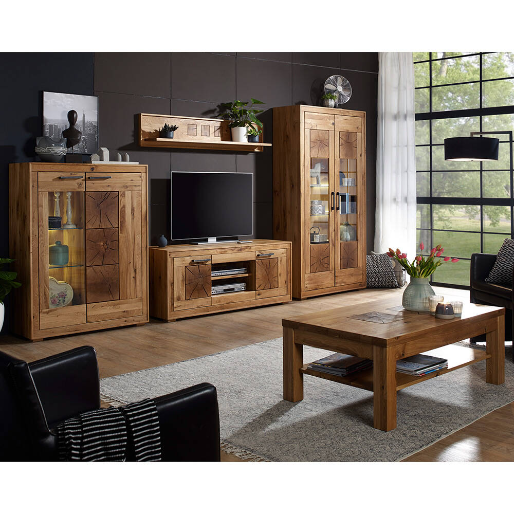 Wohnmöbel Set 5-teilig Wildeiche massiv geölt WINNIPEG-69 mit Couchtisch günstig online kaufen