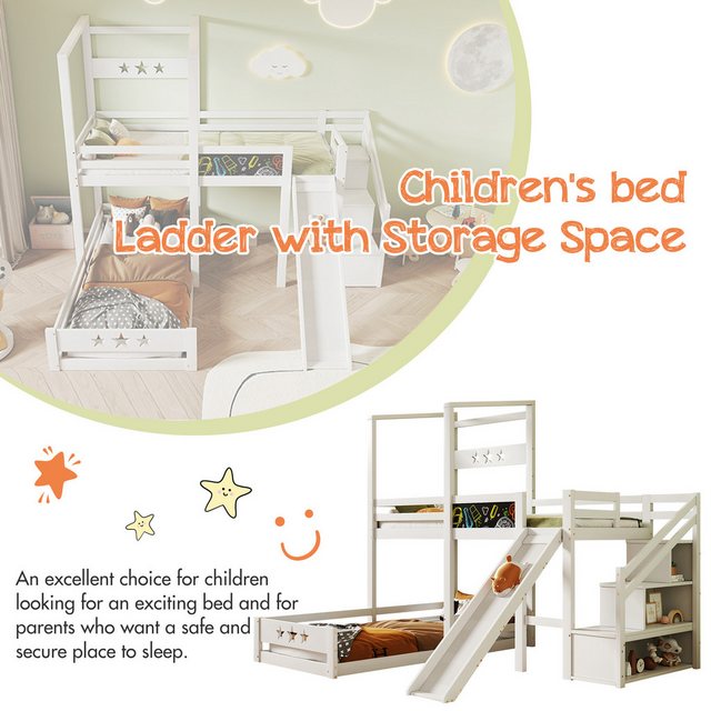 IDEASY Etagenbett Kinder-Etagenbett mit Rutsche, weiß, Treppe mit Stauraum, günstig online kaufen