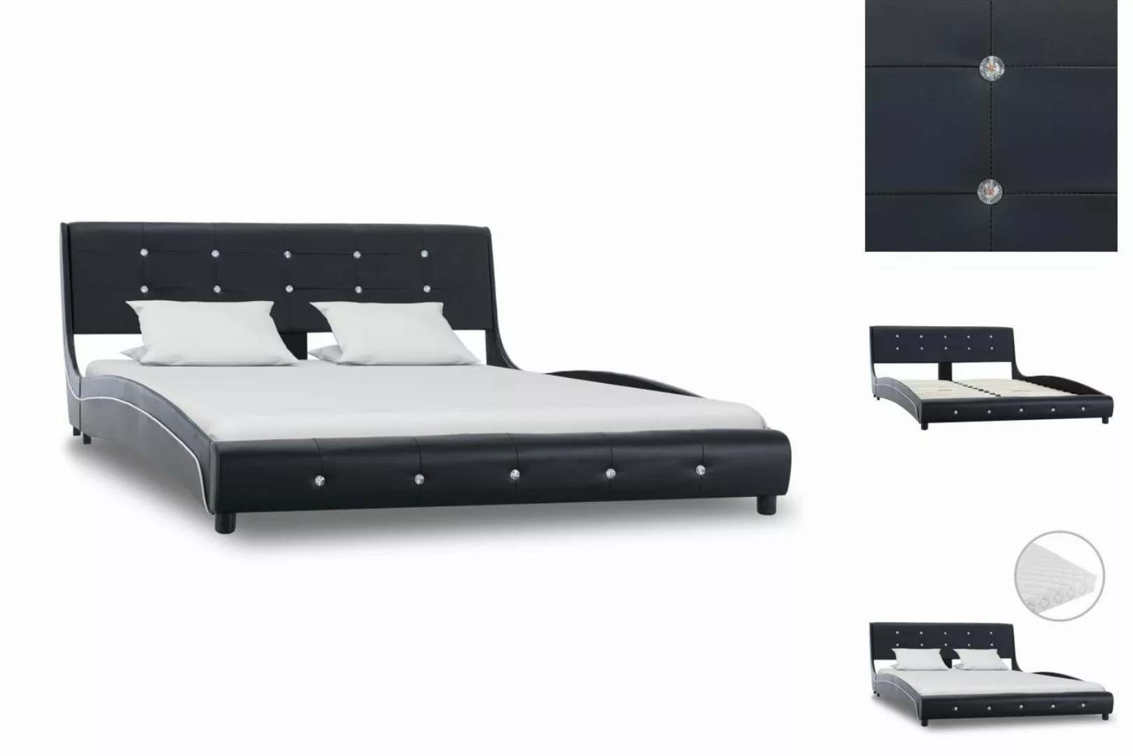 vidaXL Bettgestell Bett mit Matratze Schwarz Kunstleder 140 x 200 cm Bett B günstig online kaufen