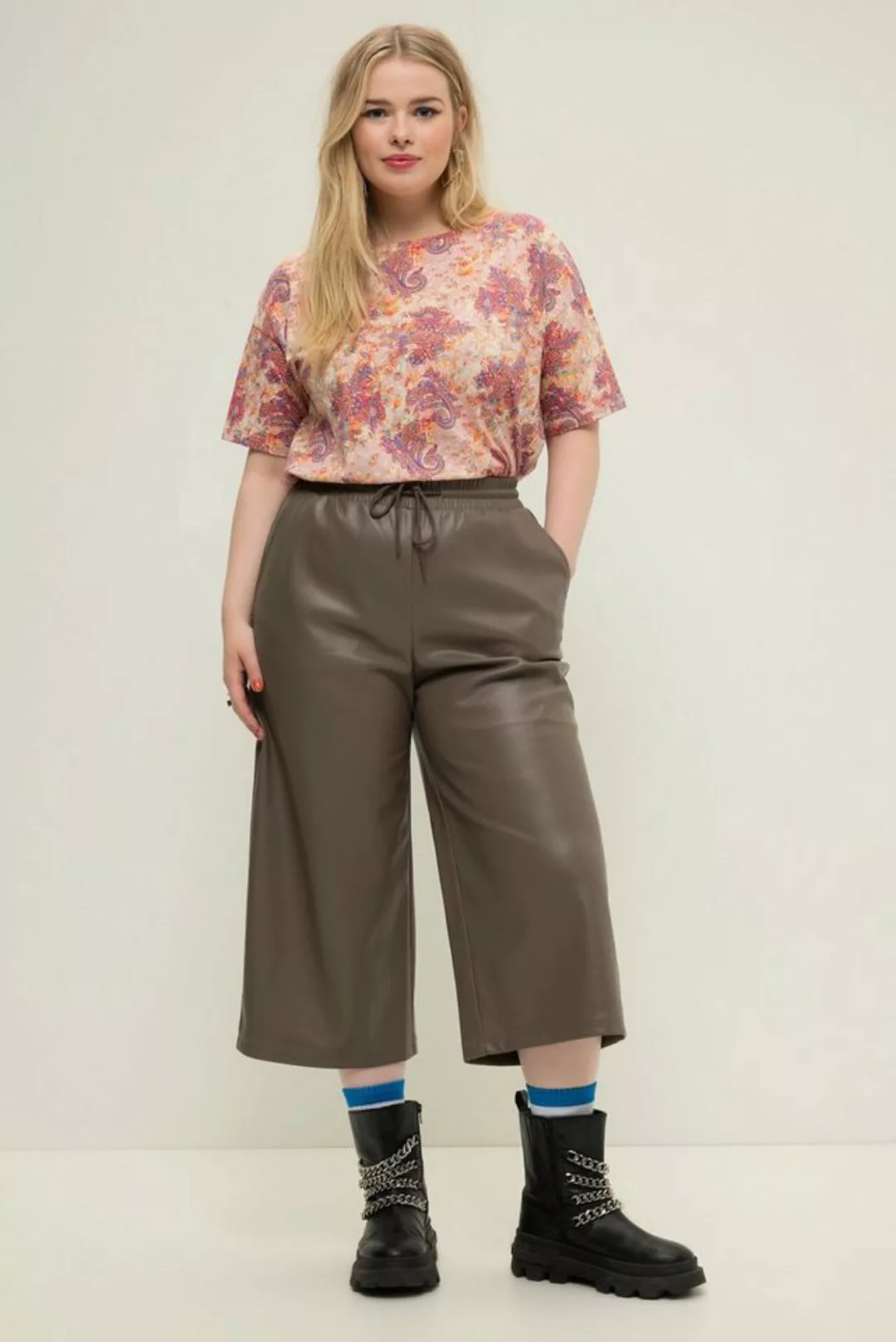 Studio Untold Culotte Culottes Wide Legs Fakeleder Elastikbund günstig online kaufen