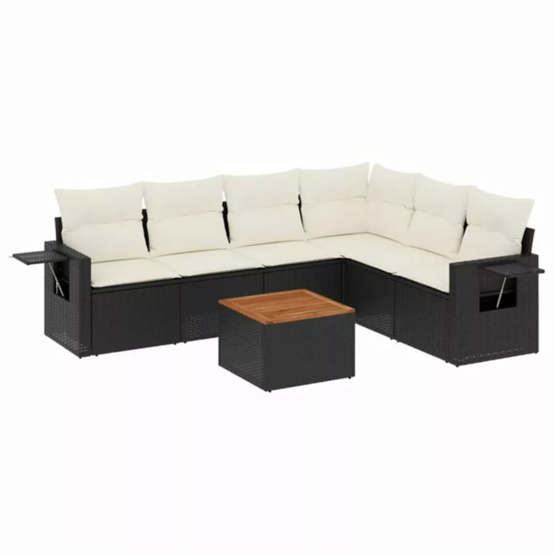 vidaXL Sofaelement 7-tlg. Garten-Sofagarnitur mit Kissen Schwarz Poly Ratta günstig online kaufen