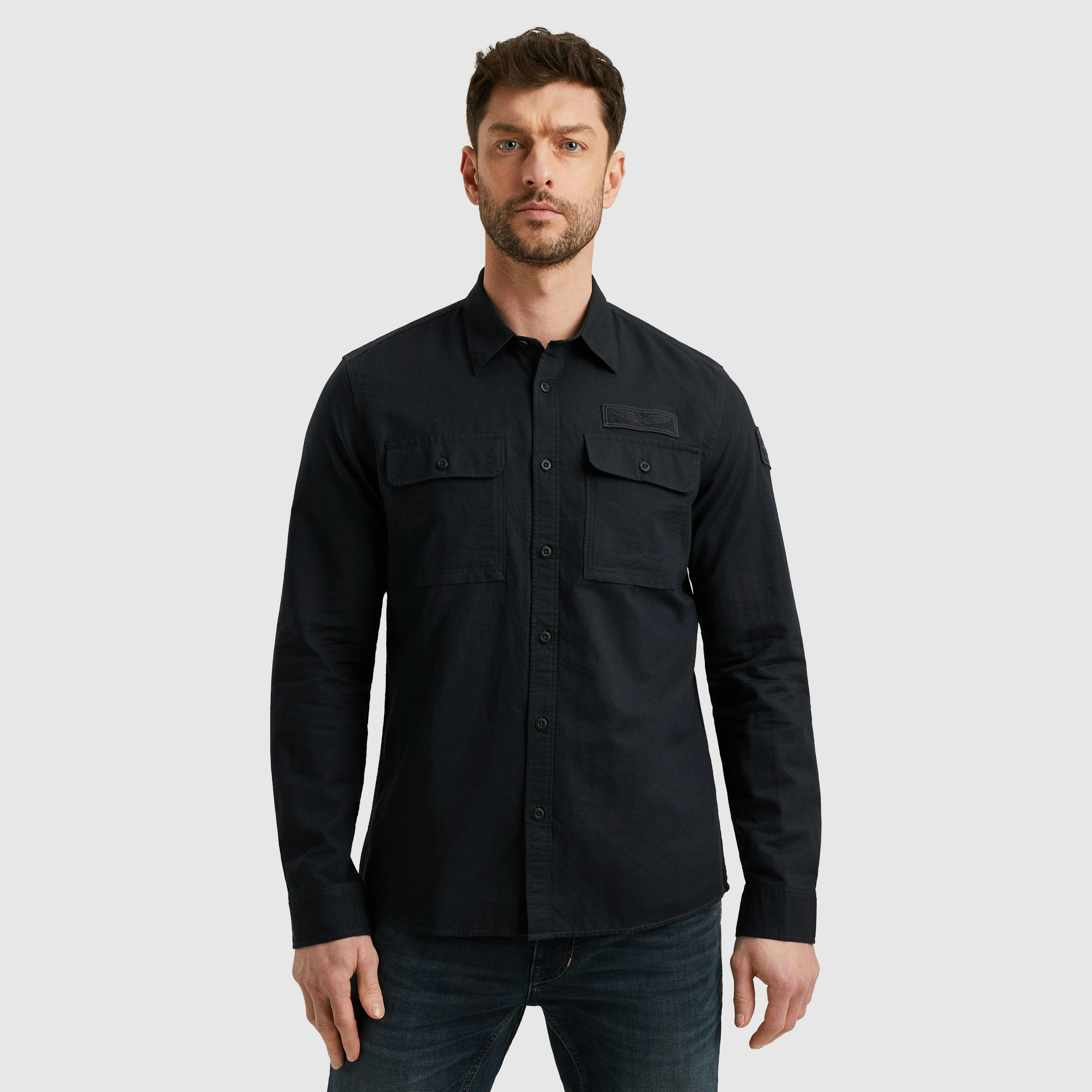 PME LEGEND Langarmhemd "Long Sleeve Shirt Cotton/linen", mit Brusttaschen u günstig online kaufen