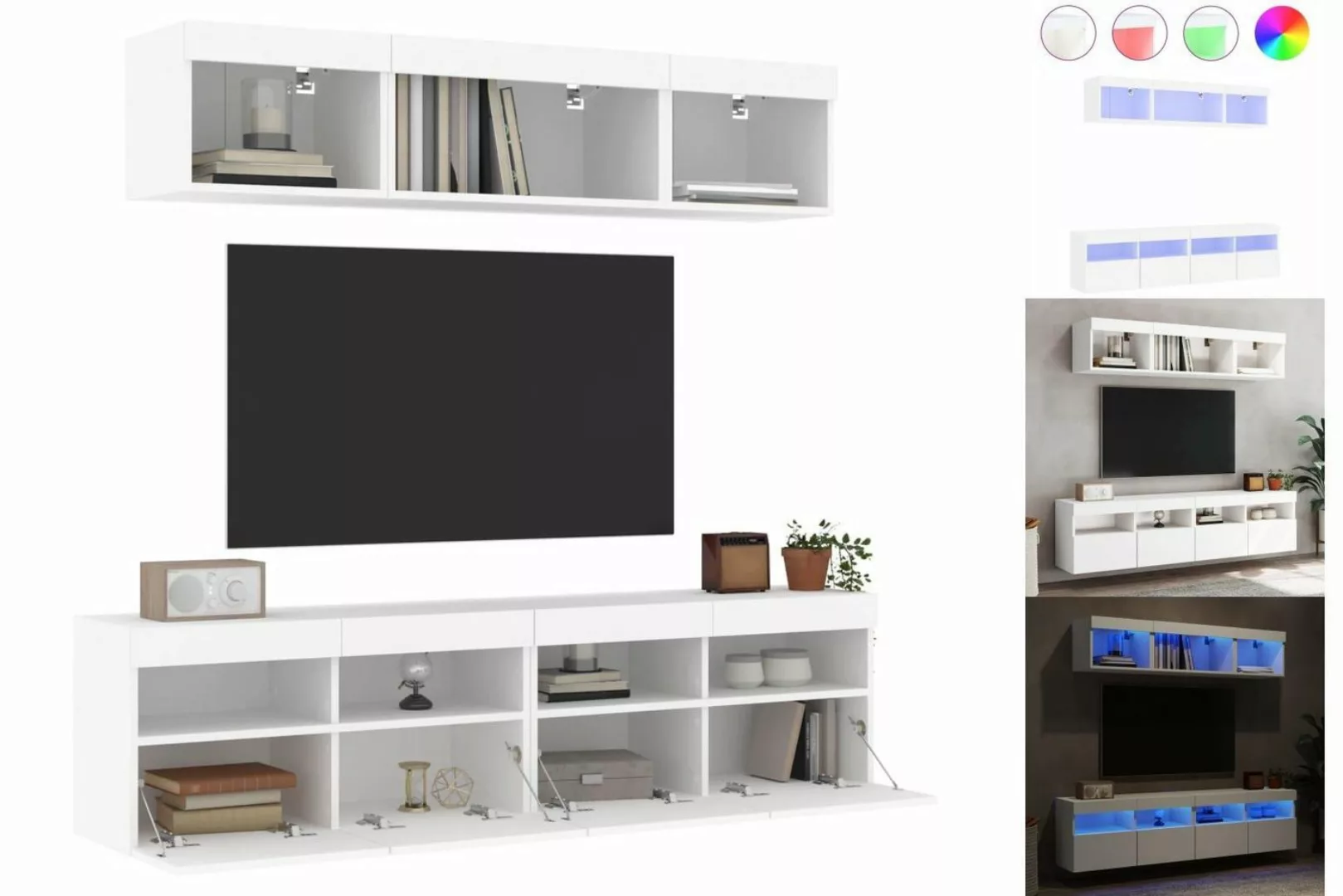 vidaXL TV-Schrank 5-tlg Wohnwand mit LED-Beleuchtung Weiß Spanplatte günstig online kaufen