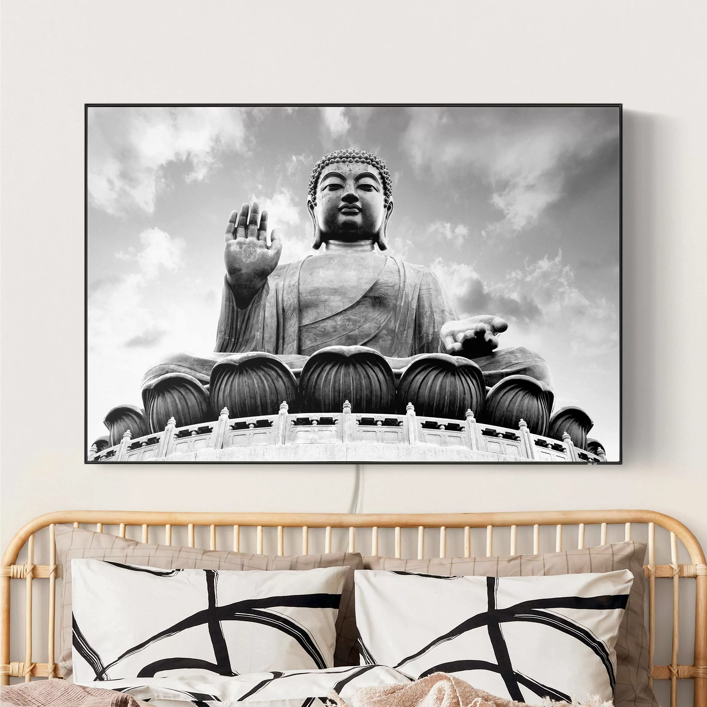 LED-Wechselbild Großer Buddha Schwarz-Weiß günstig online kaufen