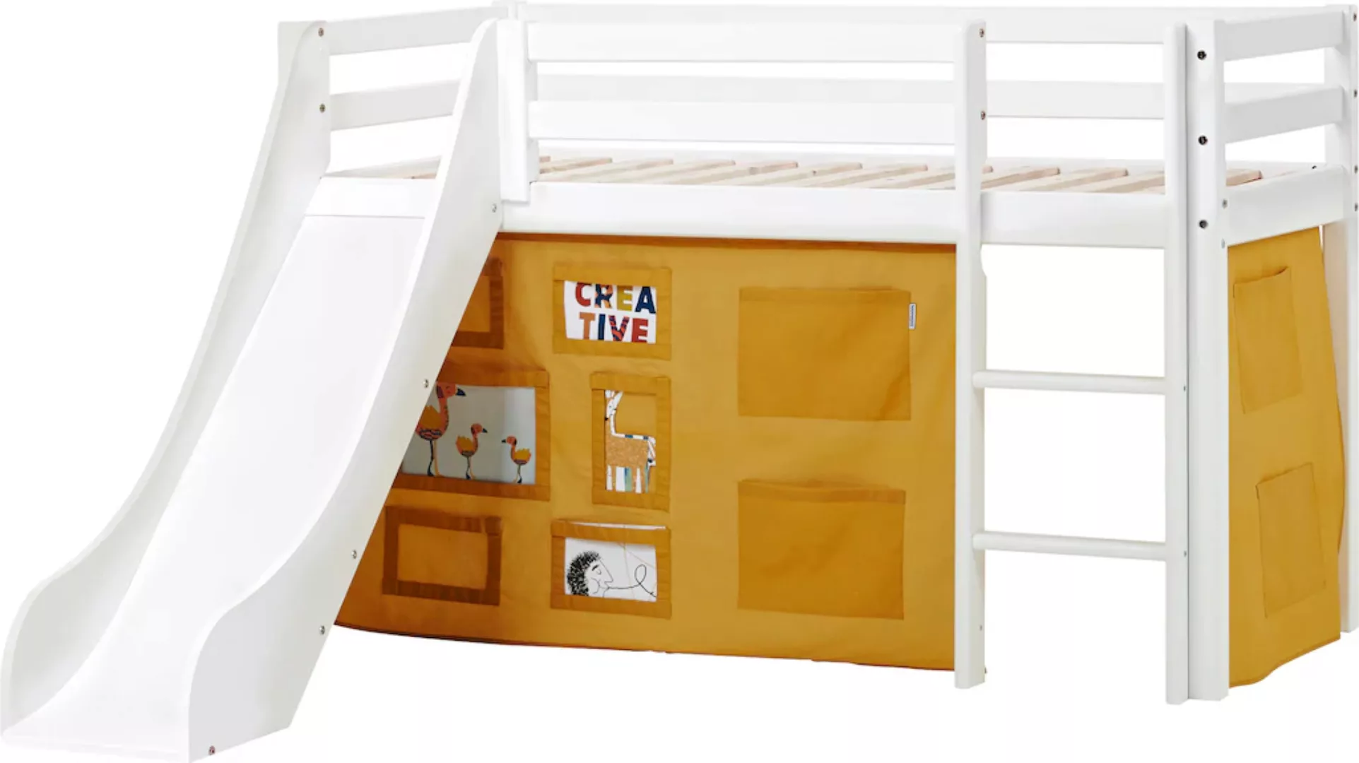 Hoppekids Hochbett ""Creator Autumn Yellow"", Rutsche & Vorhang Gelb und vi günstig online kaufen