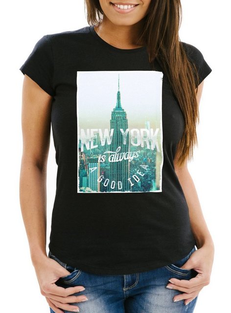 Neverless Print-Shirt Damen T-Shirt New York Skyline Foto Print Slim Fit Ne günstig online kaufen