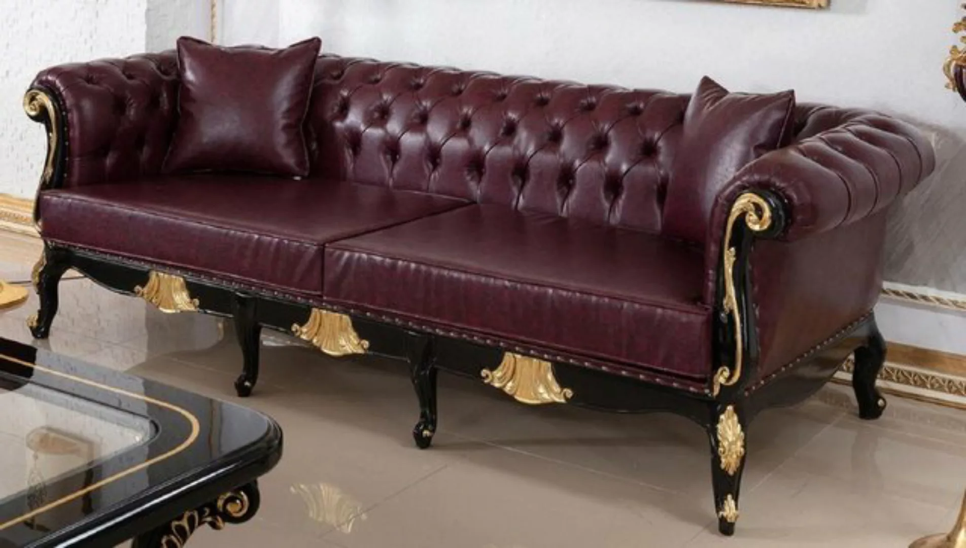 Casa Padrino Chesterfield-Sofa Luxus Barock Chesterfield Sofa Bordeauxrot / günstig online kaufen