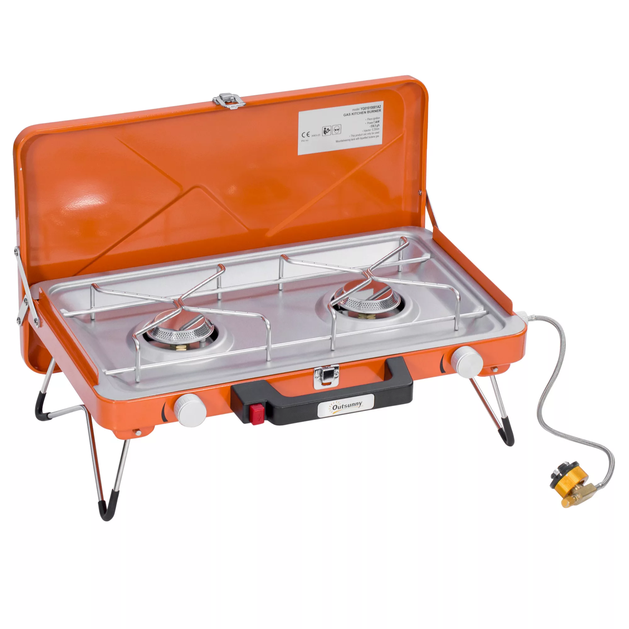 Outsunny Tischgrill BBQ 3000W mit 2 Brennern klappbar inkl Schlauch Regler günstig online kaufen