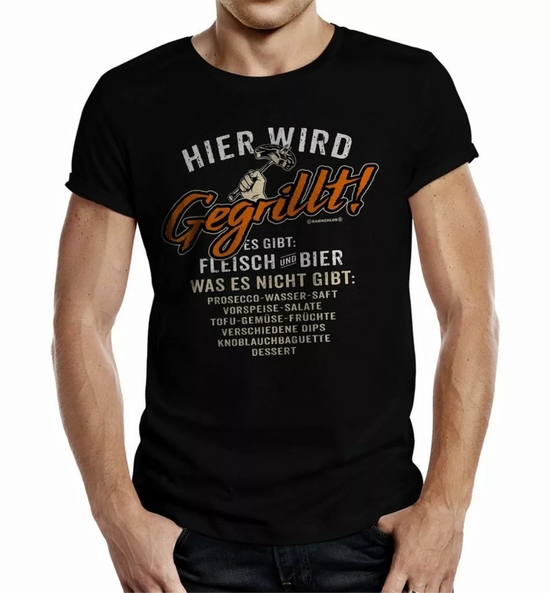 RAHMENLOS® T-Shirt Party BBQ Geschenk für echte Griller - hier wird gegrill günstig online kaufen