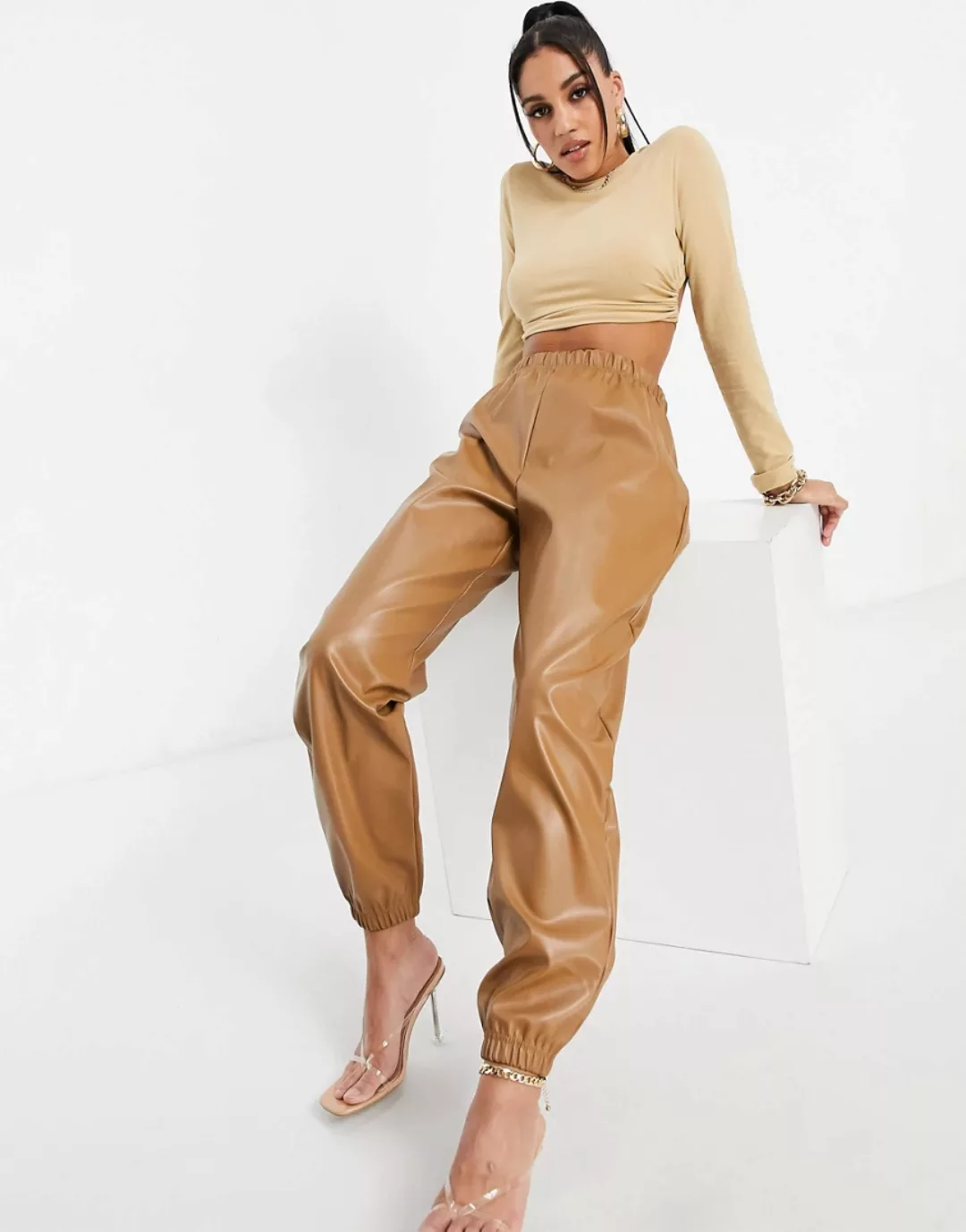 I Saw It First – Jogginghose aus PU in Camel-Braun günstig online kaufen