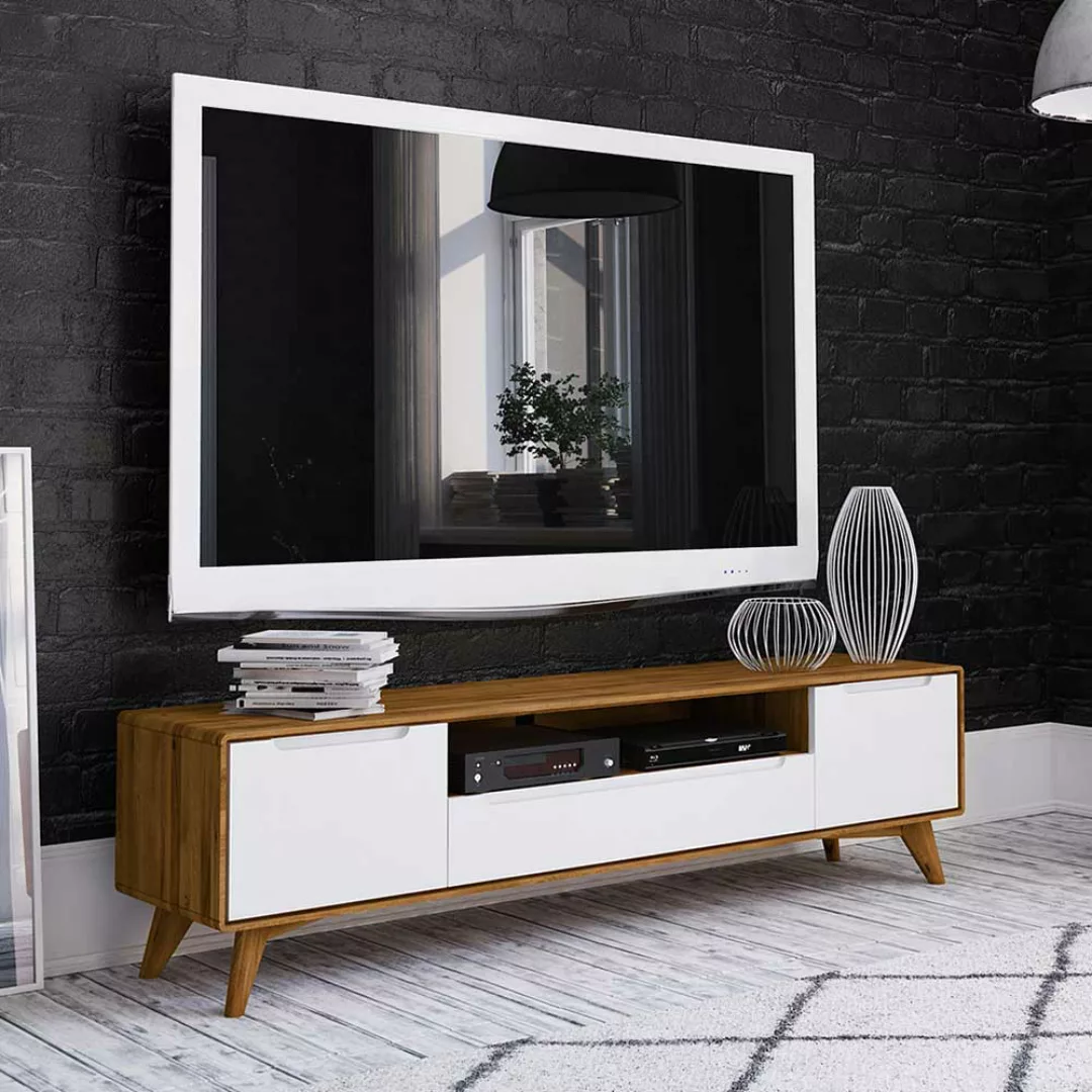 TV Board in Weiß und Wildeiche 180 cm breit günstig online kaufen