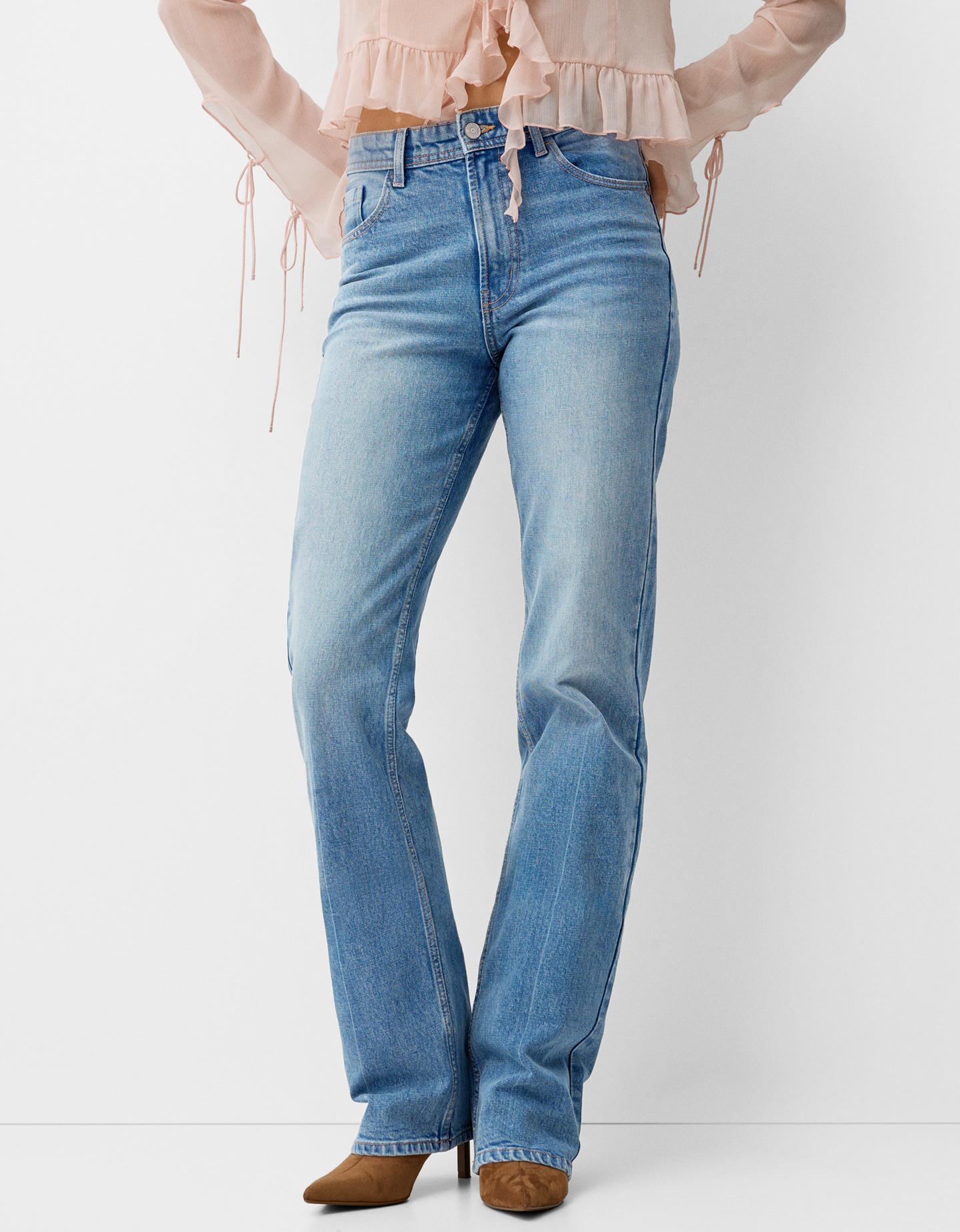 Bershka Bequeme Straight-Fit-Jeans Mit Hohem Bund Damen 38 Ausgewaschenes B günstig online kaufen