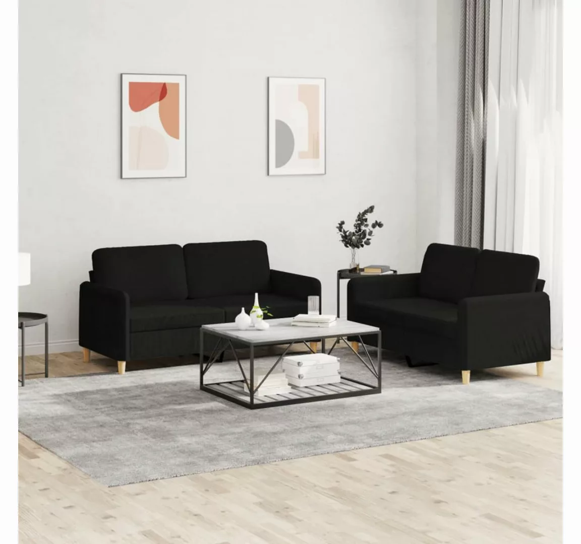 vidaXL Sofa 2-tlg. Sofagarnitur mit Kissen Schwarz Stoff günstig online kaufen